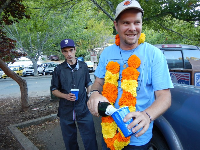Finn and Jake at the Occidental farmers' market on Jacob's birthday