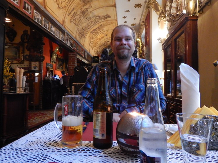 A happy husband awaiting his herring in Gdańsk