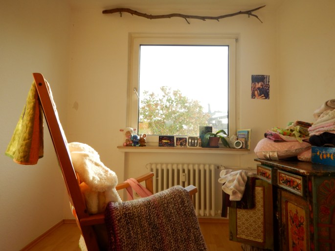 This is what her nursery looked like in June when we got home from the baby shower with all her beautiful new things. Now for the fun part: setting them all up!