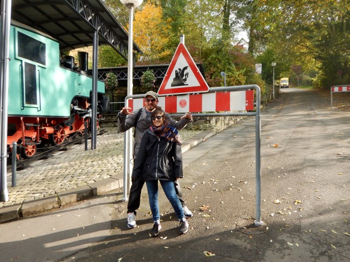 Ted and Nina ready to slay some dragons (i.e., climb the hill)!